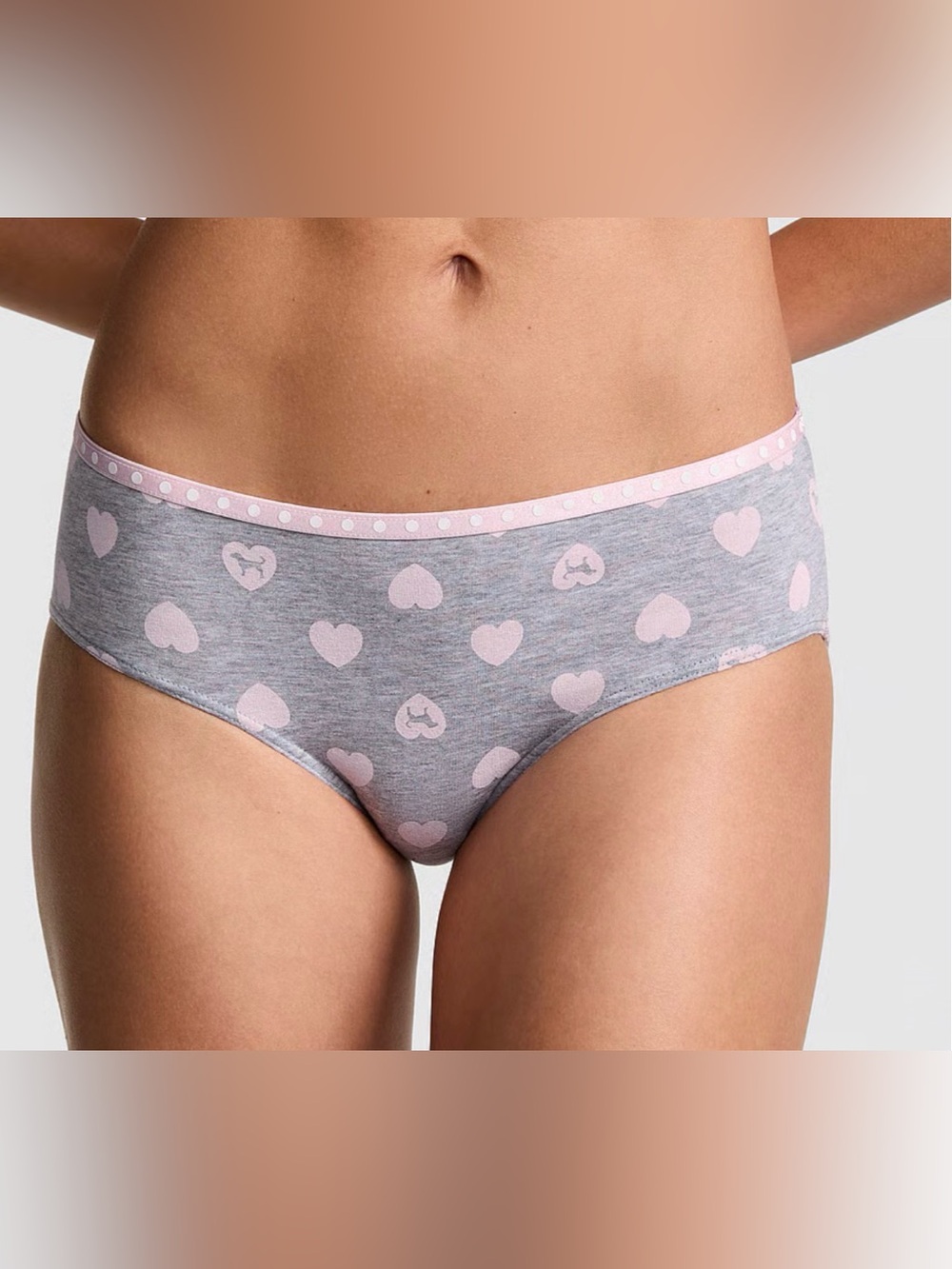 3/$30 ⭐️ Pink by VS NWT Grey with Pink Heart & Logo Dog Hiphugger panty size M